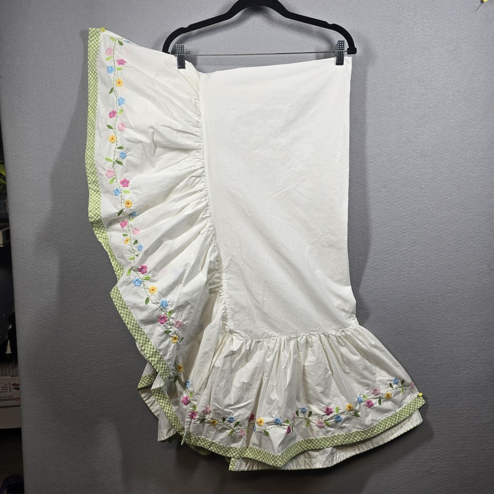 Vintage Pottery Barn‎ Kids Crib Bed Skirt Floral Embroidered Ruffle Gingham